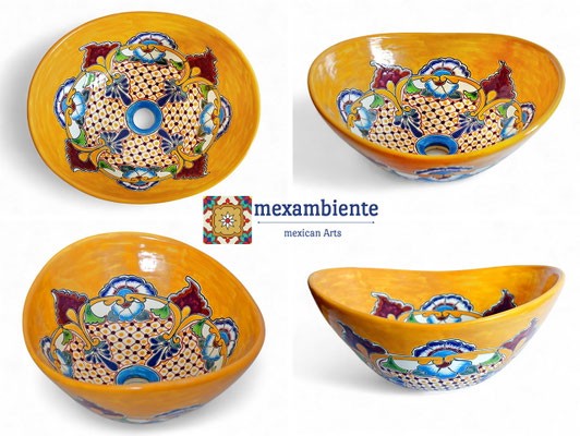 Mexambiente Aufsatzwaschbecken oval PUEBLA aus Mexiko - Talavera Stil