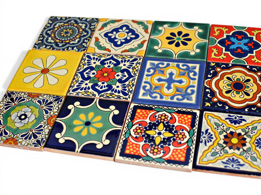 Hochwertige handbemalte mexikanische Dekorfliesen aus Keramik - Patchwork-Set