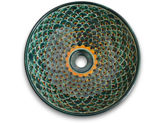 Handbemaltes Waschbecken PAVO VERDE für Bad und Gäste-WC 