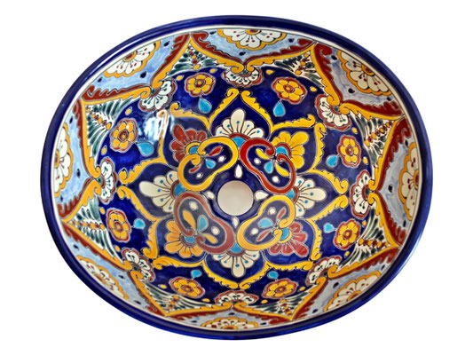 Talavera Keramik Waschbecken oval blau bunt ACAPULCO mexambiente
