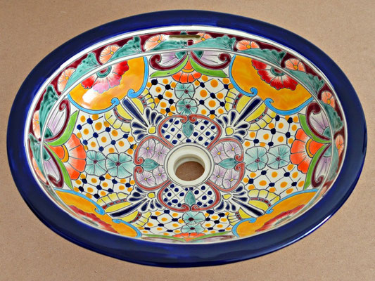 Buntes Einbauwaschbecken aus mexikanischer Keramik FRIEDA Design oval