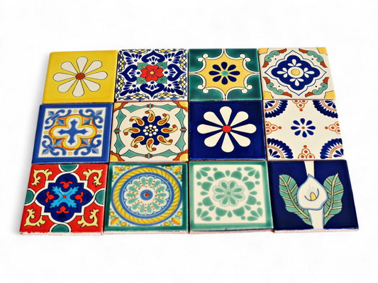 Bunte Mexikanische Fliesen Premium Qualität 11x11 cm - Handbemalte Wandfliesen