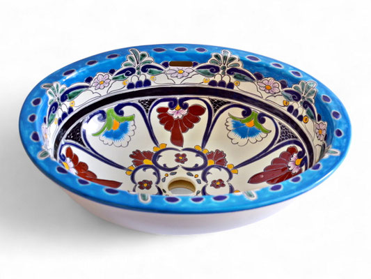 Handbemaltes Einbauwaschbecken aus Mexiko Keramik - Design TULUM von Mexambiente