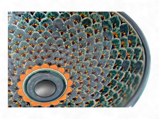 Handbemaltes Waschbecken PAVO VERDE für Bad und Gäste-WC 