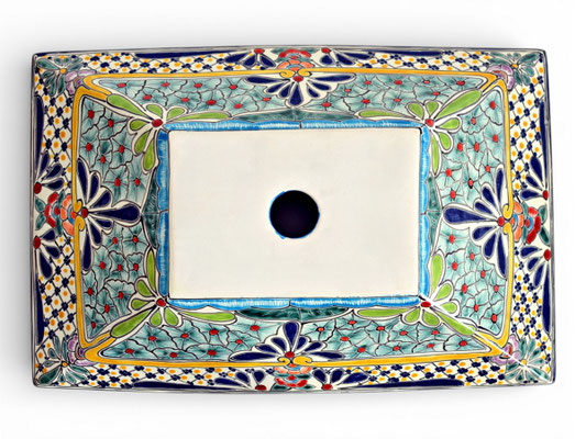 Rechteckiges Aufsatzwaschbecken im Caribe Talavera Stil aus Mexiko, Modell MEX6