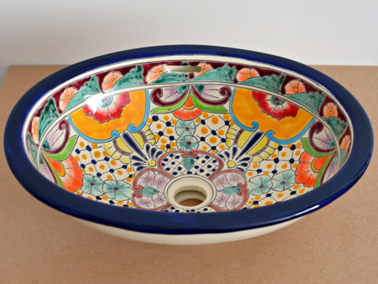 Buntes Einbauwaschbecken aus mexikanischer Keramik FRIEDA Design oval