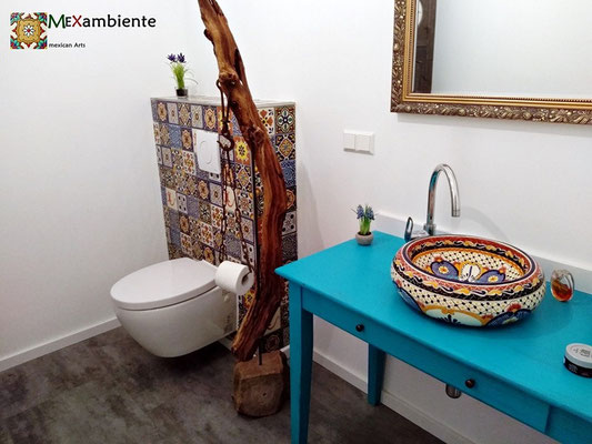 Mexikanisches Aufsatzwaschbecken Donna MAYA + Dekorfliesen 11x11 cm