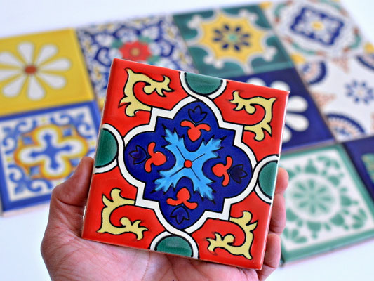 Bunte Mexikanische Fliesen Premium Qualität 11x11 cm - Handbemalte Wandfliesen