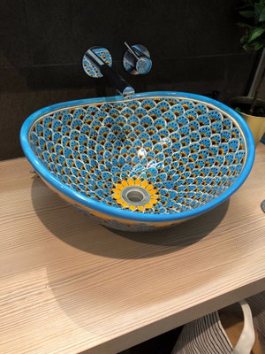 Mexiko Aufsatzwaschbecken MEX7 Pavo türkis