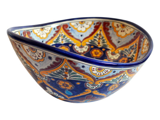 Talavera Keramik Waschbecken oval blau bunt ACAPULCO mexambiente
