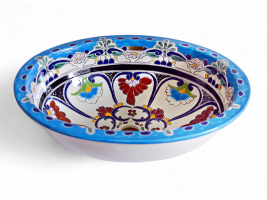 Handbemaltes Einbauwaschbecken aus Mexiko Keramik - Design TULUM von Mexambiente