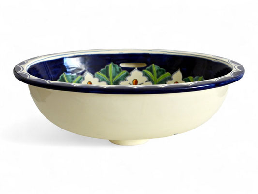 Mexiko Einbauwaschbecken aus Keramik mit handbemaltem Calla-Blumen-Motiv
