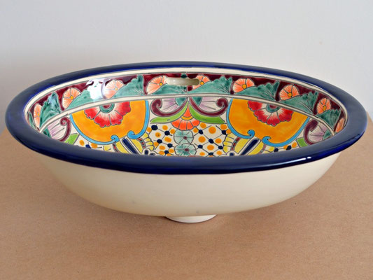 Buntes Einbauwaschbecken aus mexikanischer Keramik FRIEDA Design oval