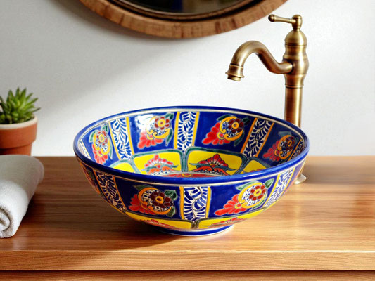 Mexikanisches Aufsatzwaschbecken FANTASIA - rund ca. 39 cm