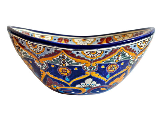 Talavera Keramik Waschbecken oval blau bunt ACAPULCO mexambiente