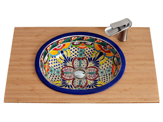 Buntes Einbauwaschbecken aus mexikanischer Keramik FRIEDA Design oval