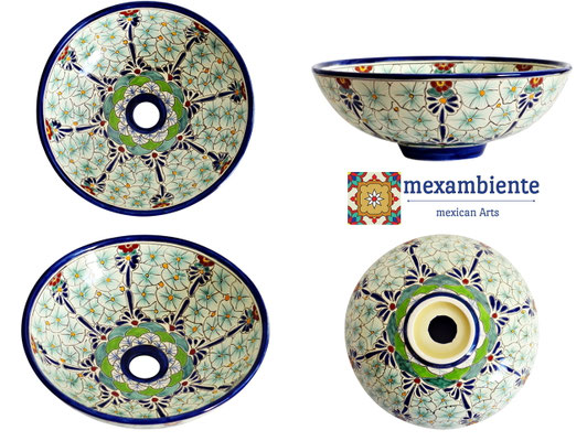 Kleines Mexikanisches Aufsatzwaschbecken MEX2 PASION, 100% handbemalt
