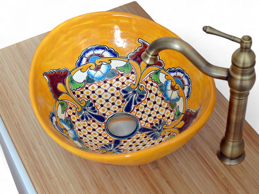 Mexambiente Aufsatzwaschbecken oval PUEBLA aus Mexiko - Talavera Stil