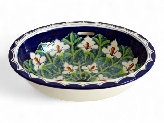 Mexiko Einbauwaschbecken aus Keramik mit handbemaltem Calla-Blumen-Motiv