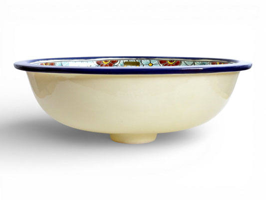 Keramik-Einbauwaschbecken, oval, aus Mexiko mit blau-grünem Blumenmuster PASION