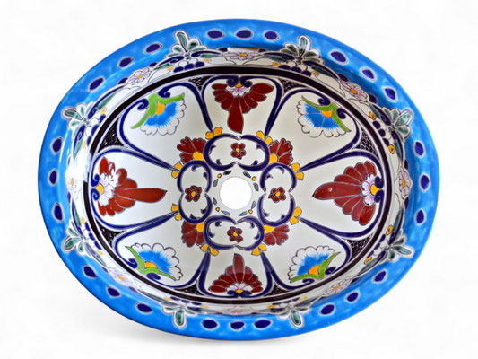 Handbemaltes Einbauwaschbecken aus Mexiko Keramik - Design TULUM von Mexambiente