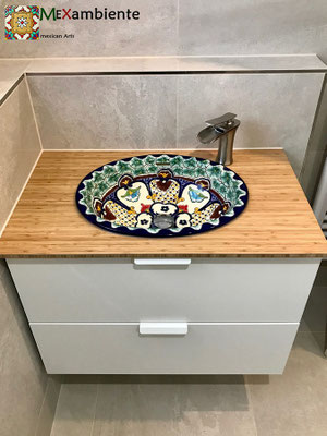 Buntes Einbauwaschbecken CANCUN mit IKEA Wasctisch Godmorgon Bambuplatte