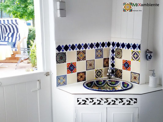 Einbauwaschbecken HACIENDA + Wandfliesen ca. 11x11 cm 