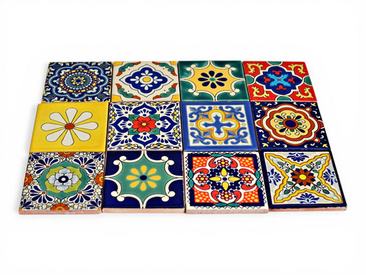 Hochwertige handbemalte mexikanische Dekorfliesen aus Keramik - Patchwork-Set
