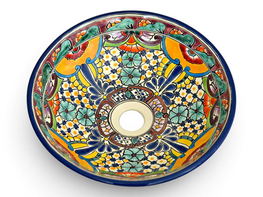 Handbemaltes Aufsatzwaschbecken aus Mexiko FRIEDA Talavera Design