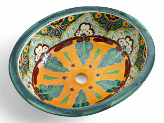 Farbenfrohes ovales Einbauwaschbecken aus Mexiko im Talavera-Design Verano von mexambiente
