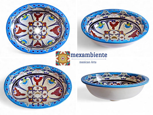 Handbemaltes Einbauwaschbecken aus Mexiko Keramik - Design TULUM von Mexambiente