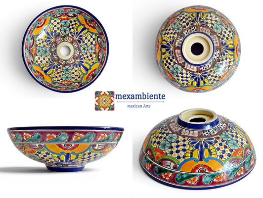 Handbemaltes Aufsatzwaschbecken aus Mexiko FRIEDA Design Collage