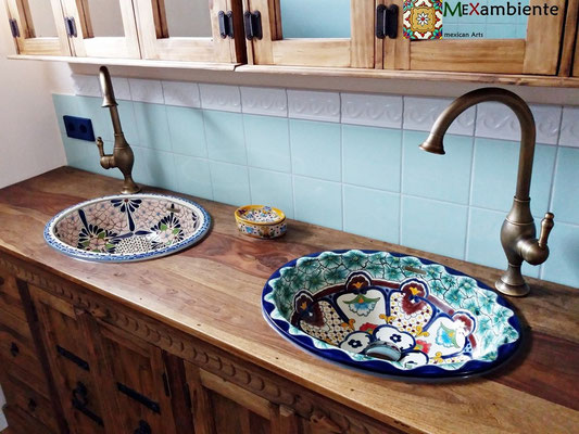 Holzwaschtisch 2x Mexiko Einbauwaschbecken oval 