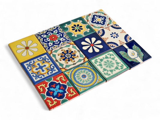 Bunte Mexikanische Fliesen Premium Qualität 11x11 cm - Handbemalte Wandfliesen