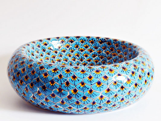 Marokkanisches Stil Keramik Aufsatzwaschecken handbemalt PAVO TÜKIS, handbemaltes Talavera Muster