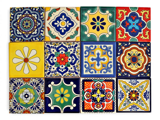 Hochwertige handbemalte mexikanische Dekorfliesen aus Keramik - Patchwork-Set