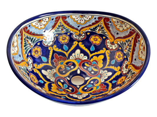 Talavera Keramik Waschbecken oval blau bunt ACAPULCO mexambiente