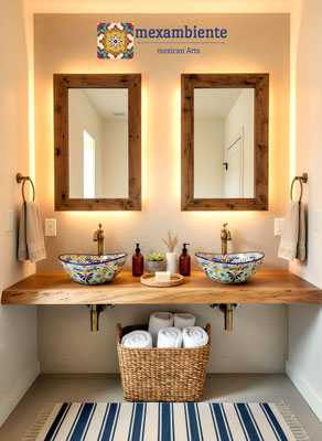 Badezimmer Rustikal-Stil mit 2x Mexiko Waschbecken CARIBE (oval)