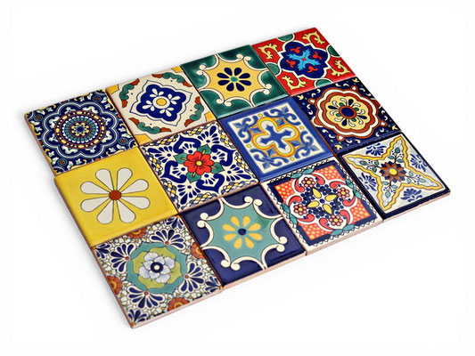 Hochwertige handbemalte mexikanische Dekorfliesen aus Keramik - Patchwork-Set