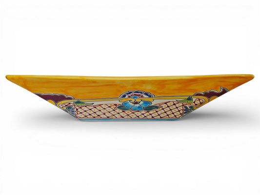 Rechteckiges, buntes Aufsatzwaschbecken aus Mexiko in Gelb mit abwechslungsreichem Talavera-Muster – PUEBLA Design