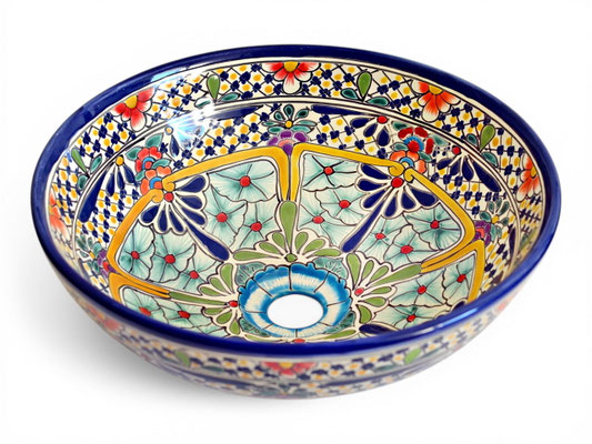 Handbemaltes Waschbecken aus mexikanischer Talavera-Keramik CARIBE