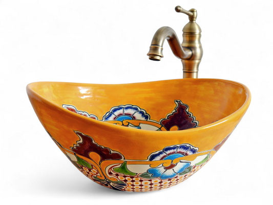 Mexambiente Aufsatzwaschbecken oval PUEBLA aus Mexiko - Talavera Stil