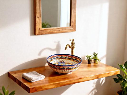 Mexiko Waschbecken MEX3 MAYA - Handbemaltes Talavera Unikat