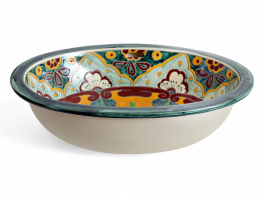 Farbenfrohes ovales Einbauwaschbecken aus Mexiko im Talavera-Design Verano von mexambiente