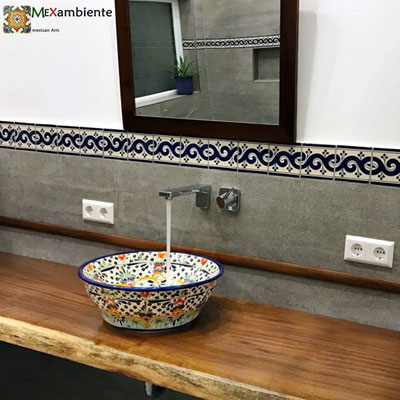 Aufsatzwaschbecken MEX4 Caribe + Bordüre Fliesen 11x11 OC 144