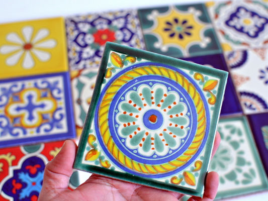 Bunte Mexikanische Fliesen Premium Qualität 11x11 cm - Handbemalte Wandfliesen