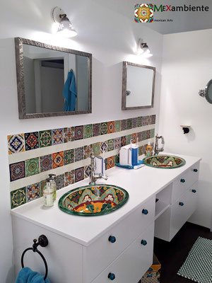 Mexambiente Einbauwaschbecken VERANO + Dekorfliesen 11x11 cm 