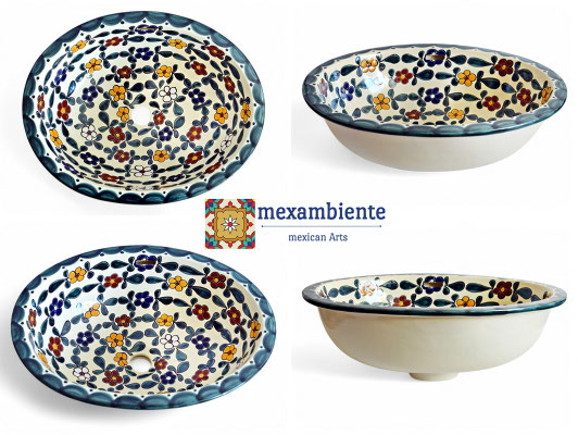 Handbemaltes Mexiko Einbauwaschbecken FLORAL