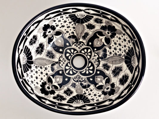 Aufsatzbecken oval mit schwarzem Talavera-Muster, Black Edition für das Badezimmer