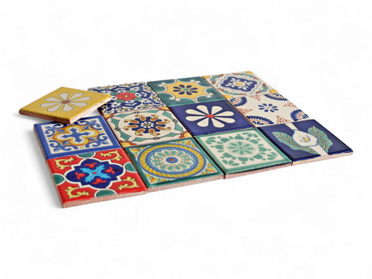 Bunte Mexikanische Fliesen Premium Qualität 11x11 cm - Handbemalte Wandfliesen